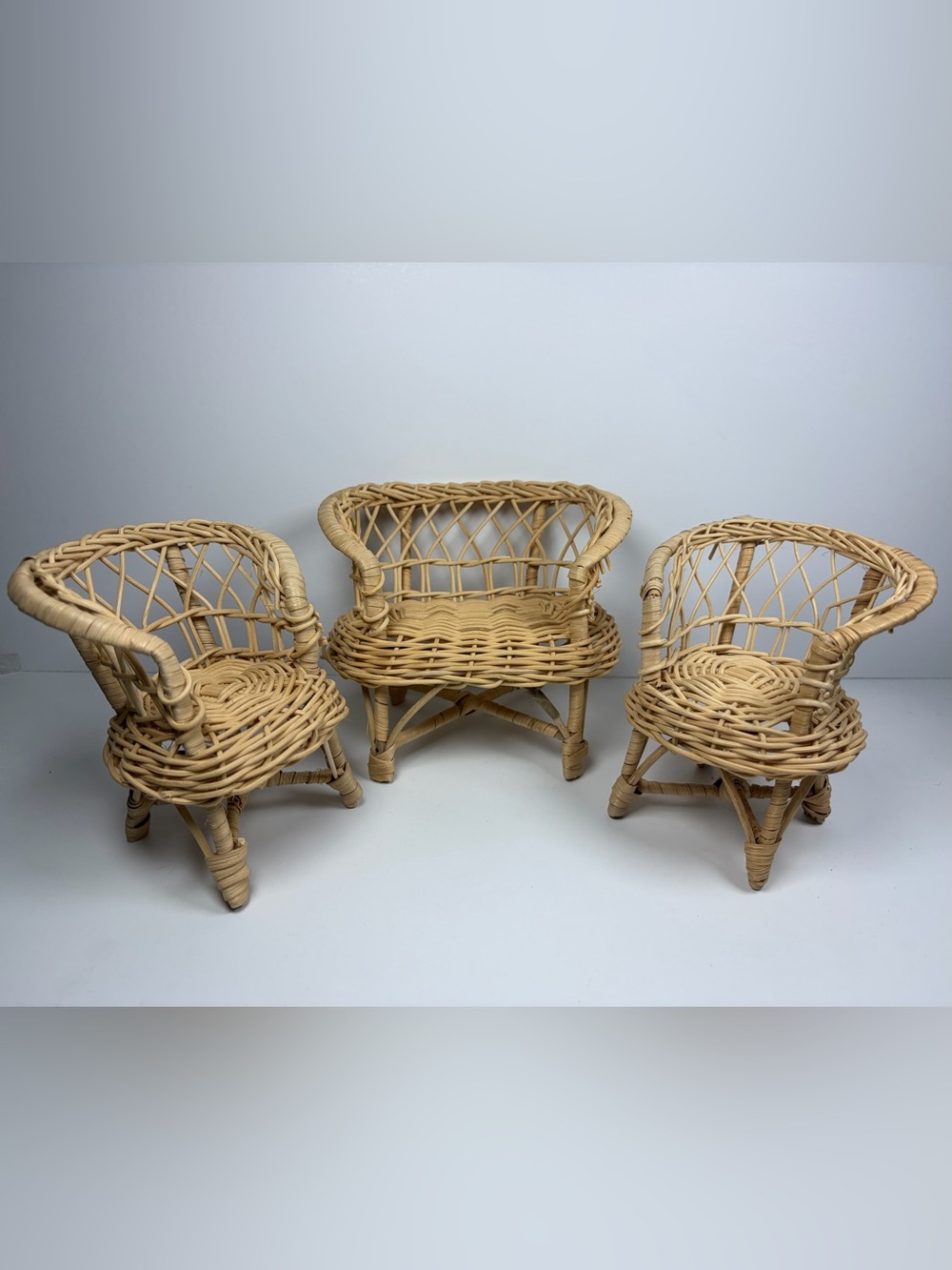 Miniature Wicker Chairs and Love Seat ✨ doll size furniture Mini